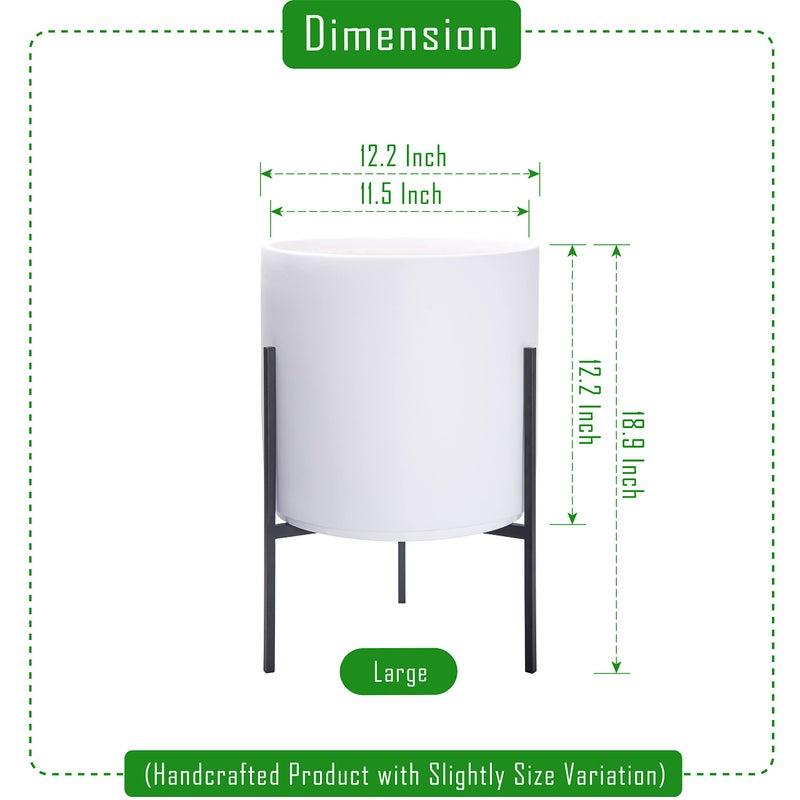 D'vine Dev Modern White Plants Pot Cylinder Planter with Heavy Duty Stand, Large 12 Inch Pot, 18.9 Inch with Stand Height, 96-T-A-3 - Image 2
